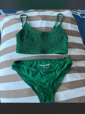 Cabana del Sol Green Smocked Bikini Set